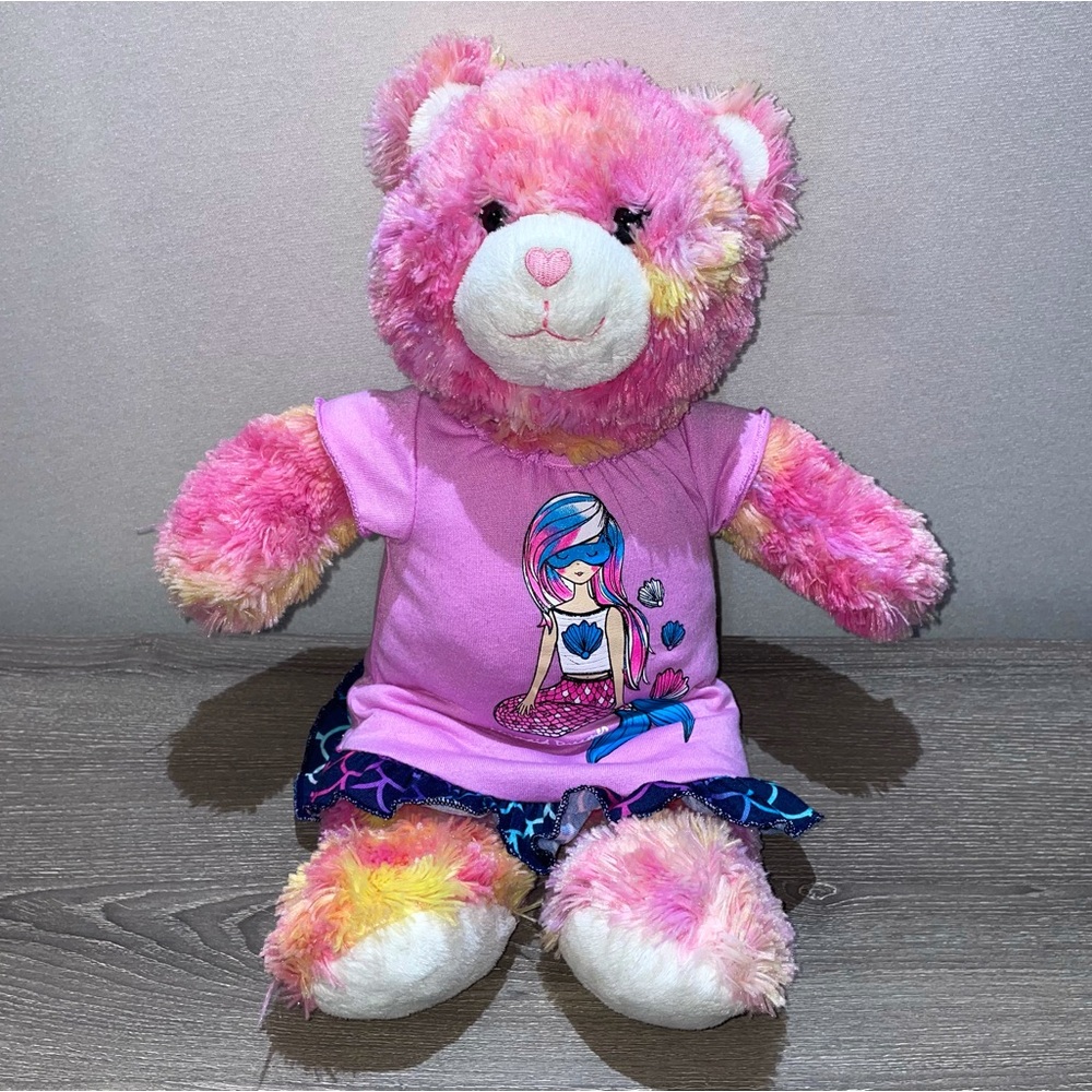 BUILD-A-BEAR Pink Cuddles Bear W/ Mermaid Gown Accessory Stuffed Animal 15-17”